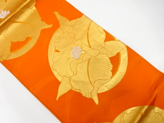 JAPANESE KIMONO / ANTIQUE FUKURO OBI / SILK / WOVEN ORCHID & GRASS